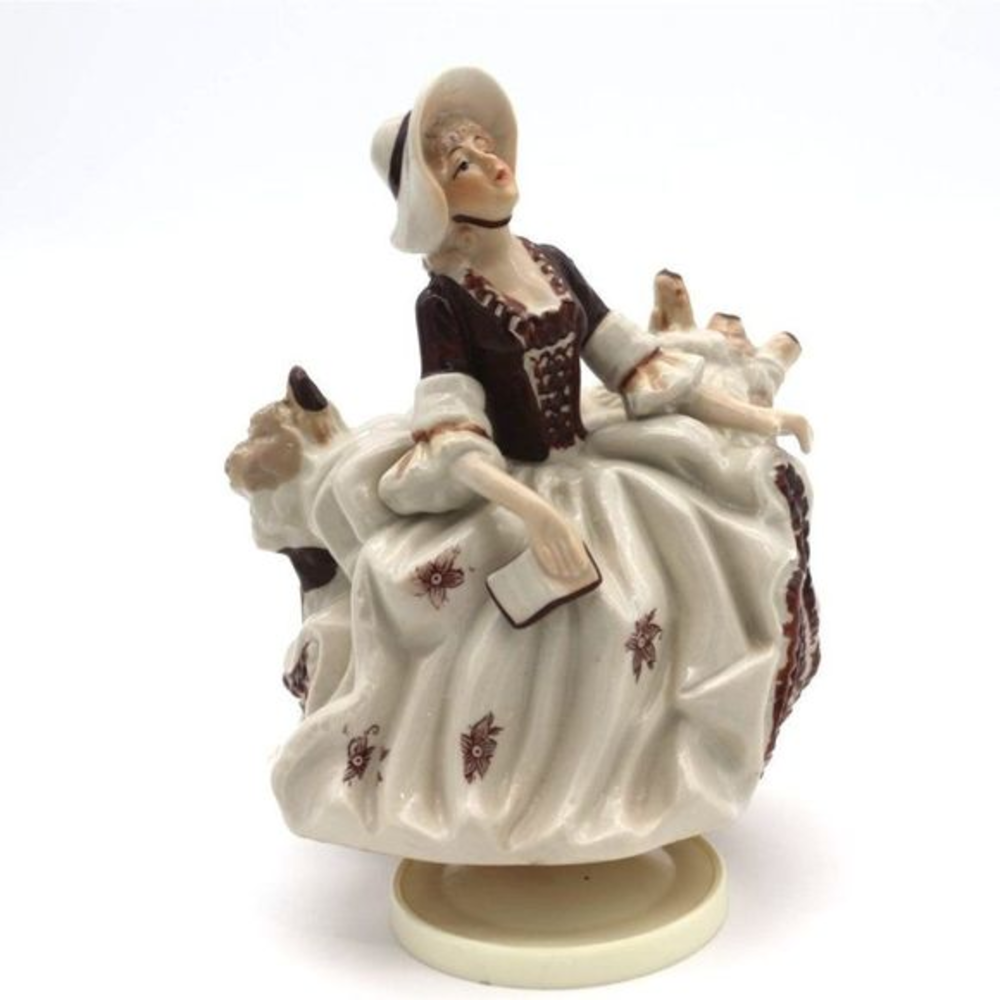 Vintage Porcelain Girl, Rotating Music Box, Little Bo Peep, Wind Up, Figurine, 1